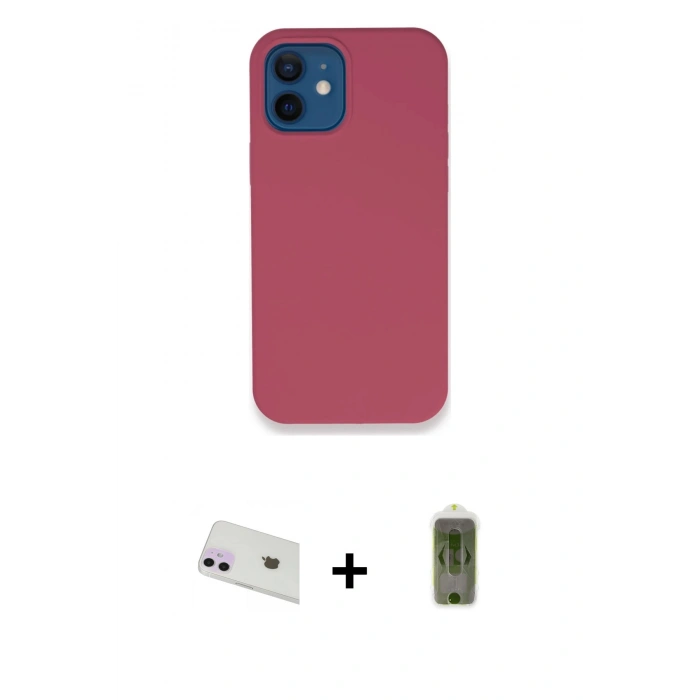 MARSİLYAN™- iPhone 12 Kılıf Zirve Modern Özel Seri - Siyah Joko Magic 5D Hayalet Cam + Rainbow Kamera Lens Koruma Cam - MR