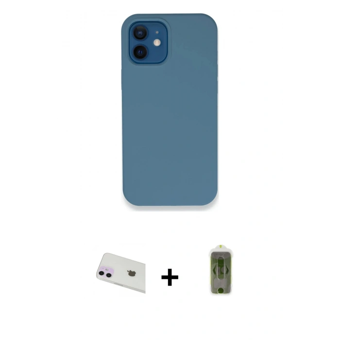 MARSİLYAN™- iPhone 12 Kılıf Zirve Modern Özel Seri - Siyah Joko Magic 5D Hayalet Cam + Rainbow Kamera Lens Koruma Cam - MR