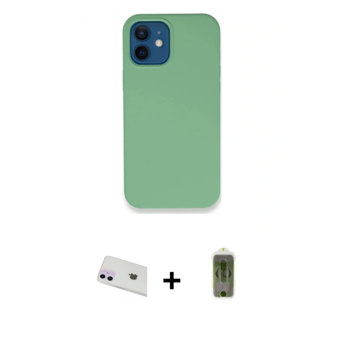 MARSİLYAN™- iPhone 12 Kılıf Zirve Modern Özel Seri - Siyah Joko Magic 5D Hayalet Cam + Rainbow Kamera Lens Koruma Cam - MR