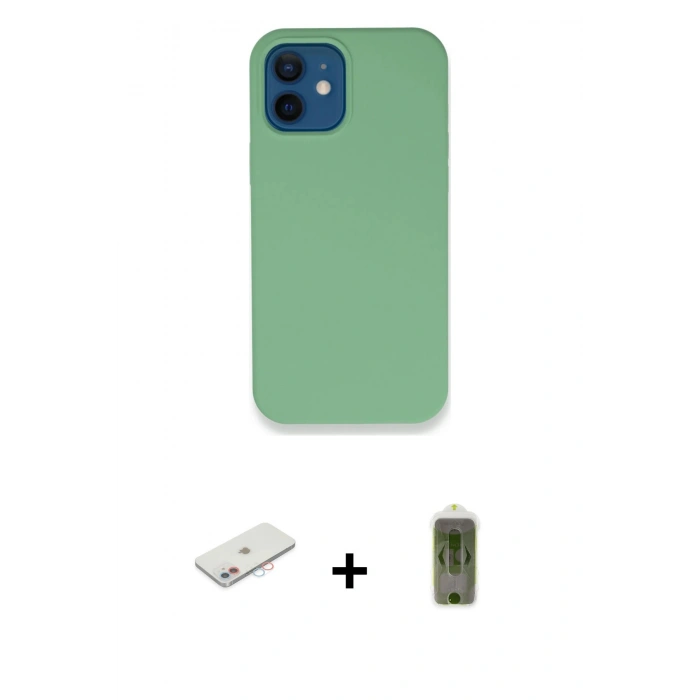 MARSİLYAN™- iPhone 12 Kılıf Zirve Modern Özel Seri - Siyah Joko Magic 5D Hayalet Cam + Renkli Kamera Lens Koruma Cam - PE