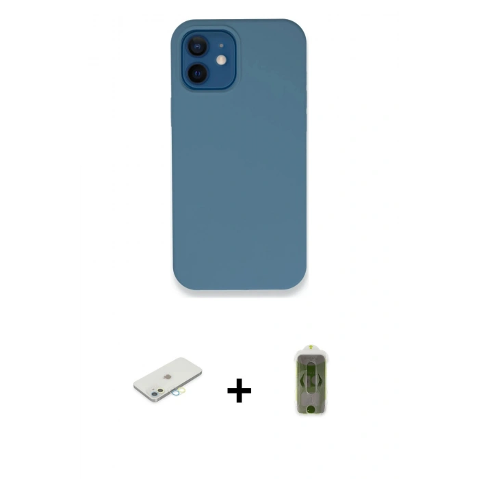 MARSİLYAN™- iPhone 12 Kılıf Zirve Modern Özel Seri - Siyah Joko Magic 5D Hayalet Cam + Renkli Kamera Lens Koruma Cam - SI
