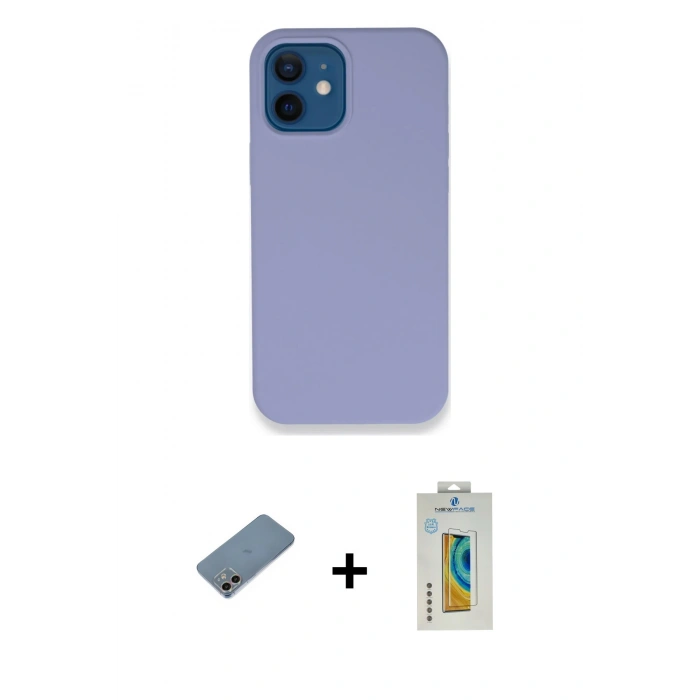 MARSİLYAN™- iPhone 12 Kılıf Zirve Modern Özel Seri - Siyah Polymer Nano Ekran Koruyucu + Shine Kamera Lens Koruma Cam - GI