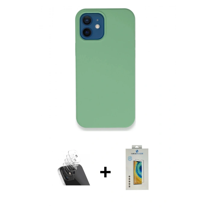 MARSİLYAN™- iPhone 12 Kılıf Zirve Modern Özel Seri - Siyah Polymer Nano Ekran Koruyucu + Kamera Lens Koruma Cam - SF