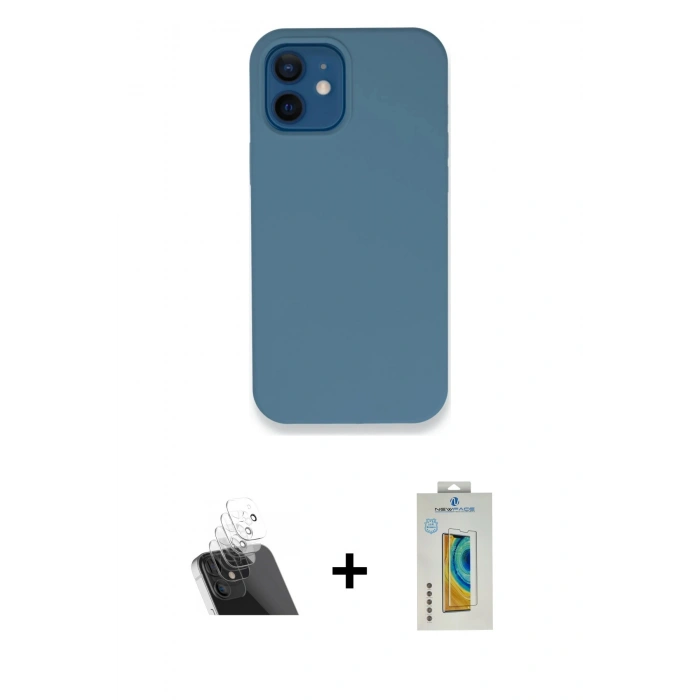 MARSİLYAN™- iPhone 12 Kılıf Zirve Modern Özel Seri - Siyah Polymer Nano Ekran Koruyucu + Kamera Lens Koruma Cam - SF