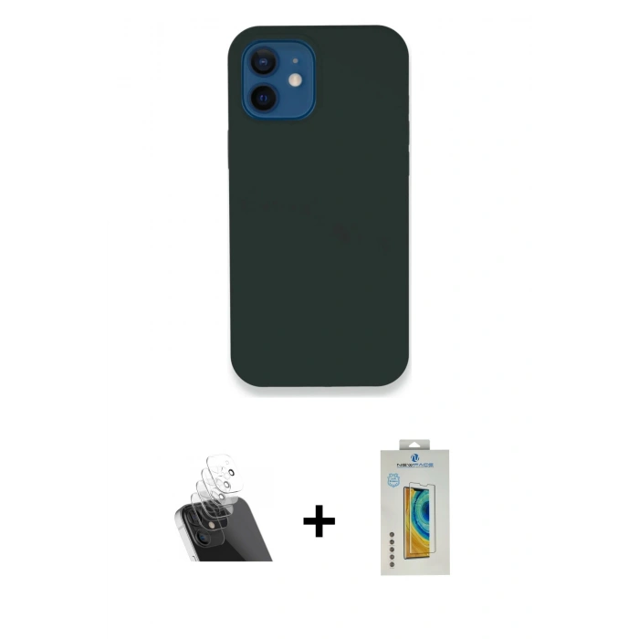 MARSİLYAN™- iPhone 12 Kılıf Zirve Modern Özel Seri - Siyah Polymer Nano Ekran Koruyucu + Kamera Lens Koruma Cam - SF