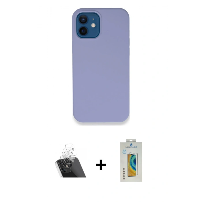 MARSİLYAN™- iPhone 12 Kılıf Zirve Modern Özel Seri - Siyah Polymer Nano Ekran Koruyucu + Kamera Lens Koruma Cam - SF