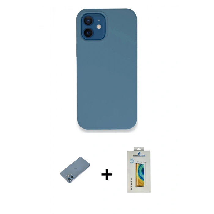 MARSİLYAN™- iPhone 12 Kılıf Zirve Modern Özel Seri - Siyah Polymer Nano Ekran Koruyucu + Shine Kamera Lens Koruma Cam - MI
