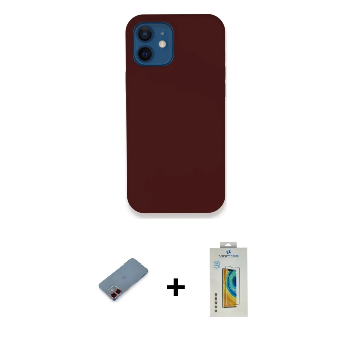 MARSİLYAN™- iPhone 12 Kılıf Zirve Modern Özel Seri - Siyah Polymer Nano Ekran Koruyucu + Metal Kamera Lens Koruma Cam - KI