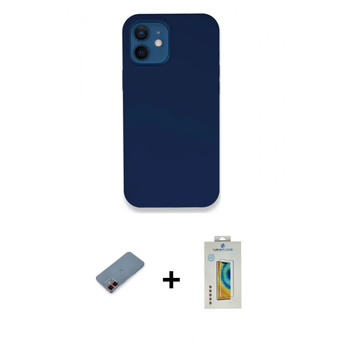 MARSİLYAN™- iPhone 12 Kılıf Zirve Modern Özel Seri - Siyah Polymer Nano Ekran Koruyucu + Metal Kamera Lens Koruma Cam - KI