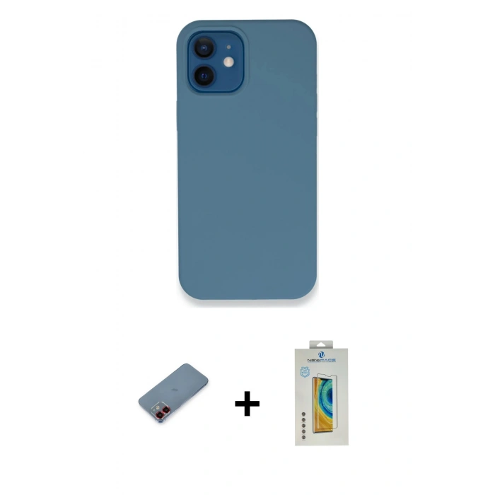 MARSİLYAN™- iPhone 12 Kılıf Zirve Modern Özel Seri - Siyah Polymer Nano Ekran Koruyucu + Metal Kamera Lens Koruma Cam - KI