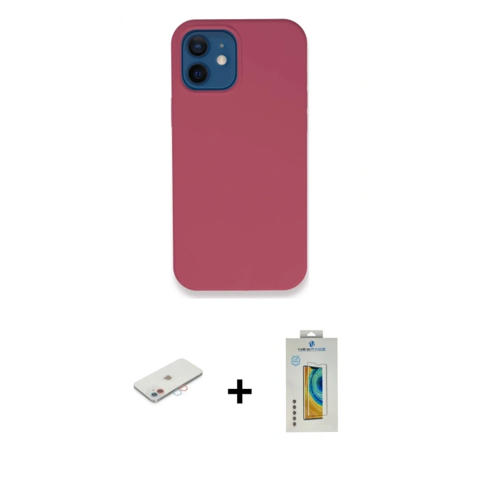 MARSİLYAN™- iPhone 12 Kılıf Zirve Modern Özel Seri - Siyah Polymer Nano Ekran Koruyucu + Renkli Kamera Lens Koruma Cam - PE