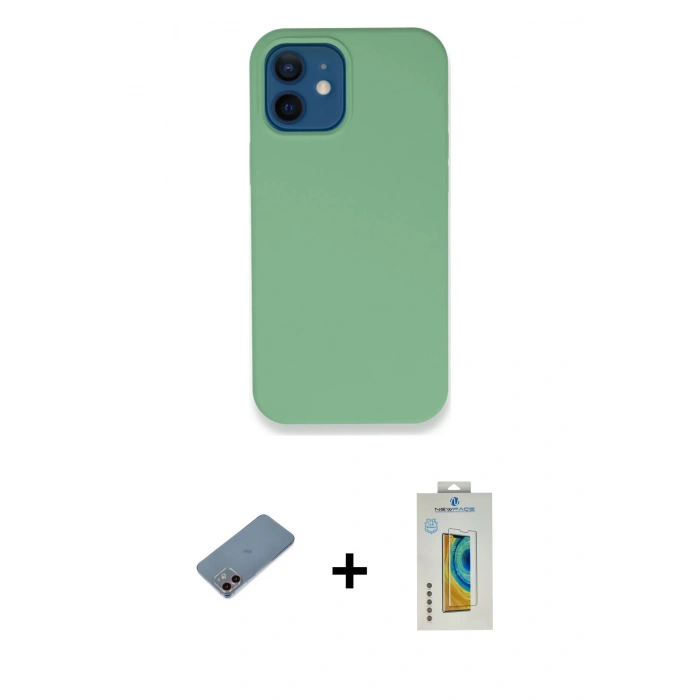 MARSİLYAN™- iPhone 12 Kılıf Zirve Modern Özel Seri - Siyah Polymer Nano Ekran Koruyucu + Shine Kamera Lens Koruma Cam - PE