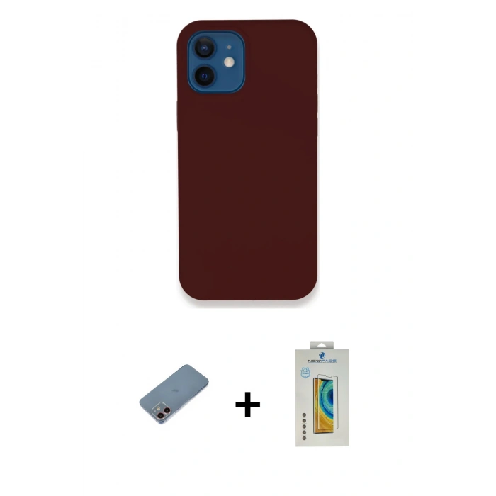 MARSİLYAN™- iPhone 12 Kılıf Zirve Modern Özel Seri - Siyah Polymer Nano Ekran Koruyucu + Shine Kamera Lens Koruma Cam - PE