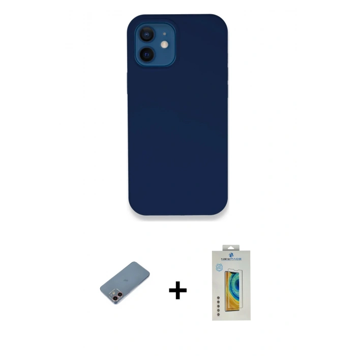 MARSİLYAN™- iPhone 12 Kılıf Zirve Modern Özel Seri - Siyah Polymer Nano Ekran Koruyucu + Shine Kamera Lens Koruma Cam - PE