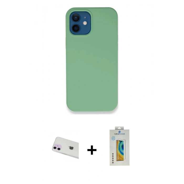MARSİLYAN™- iPhone 12 Kılıf Zirve Modern Özel Seri - Siyah Polymer Nano Ekran Koruyucu + Rainbow Kamera Lens Koruma Cam - MR