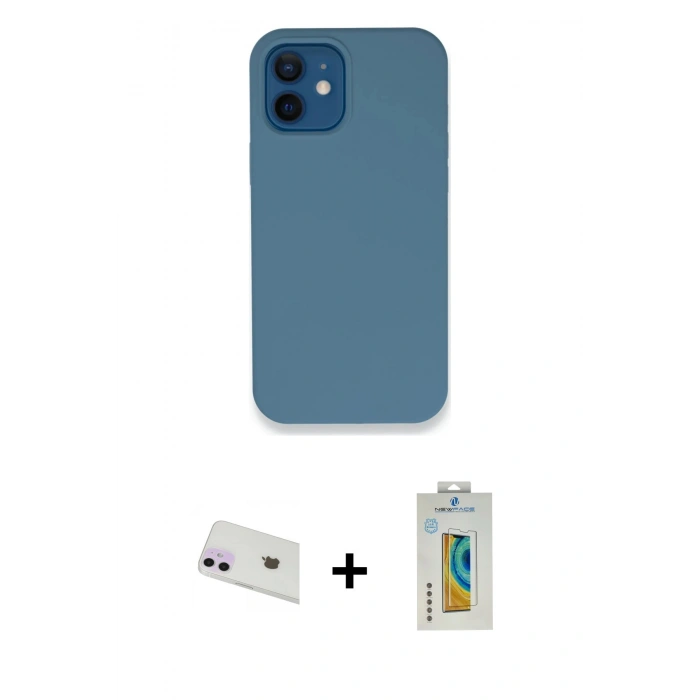 MARSİLYAN™- iPhone 12 Kılıf Zirve Modern Özel Seri - Siyah Polymer Nano Ekran Koruyucu + Rainbow Kamera Lens Koruma Cam - MR