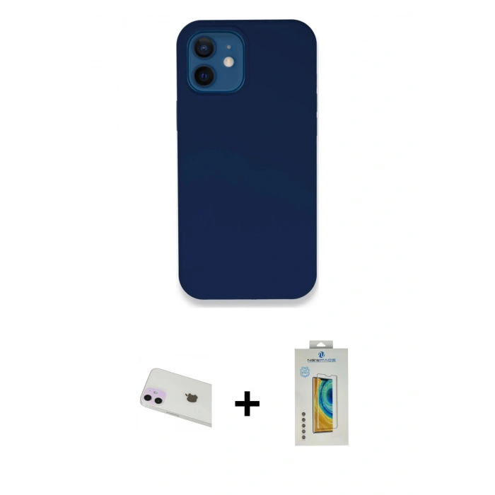 MARSİLYAN™- iPhone 12 Kılıf Zirve Modern Özel Seri - Siyah Polymer Nano Ekran Koruyucu + Rainbow Kamera Lens Koruma Cam - MR