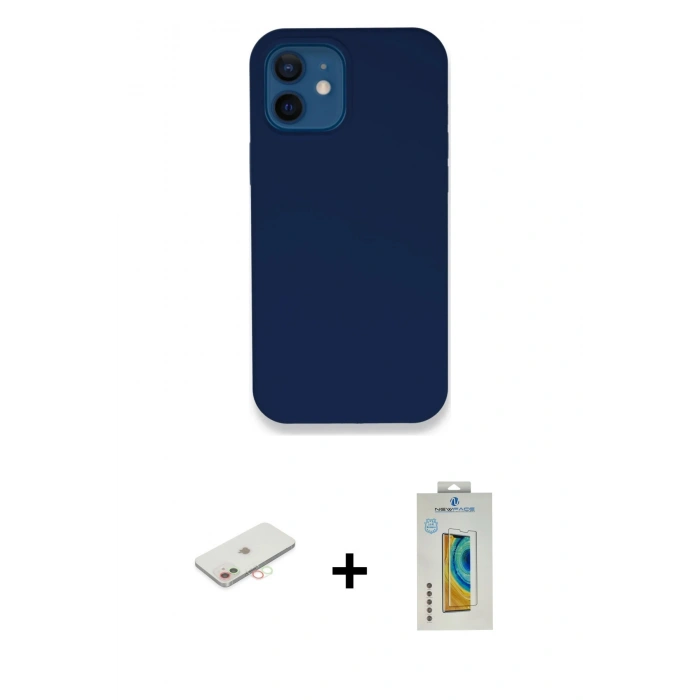 MARSİLYAN™- iPhone 12 Kılıf Zirve Modern Özel Seri - Siyah Polymer Nano Ekran Koruyucu + Renkli Kamera Lens Koruma Cam - YL