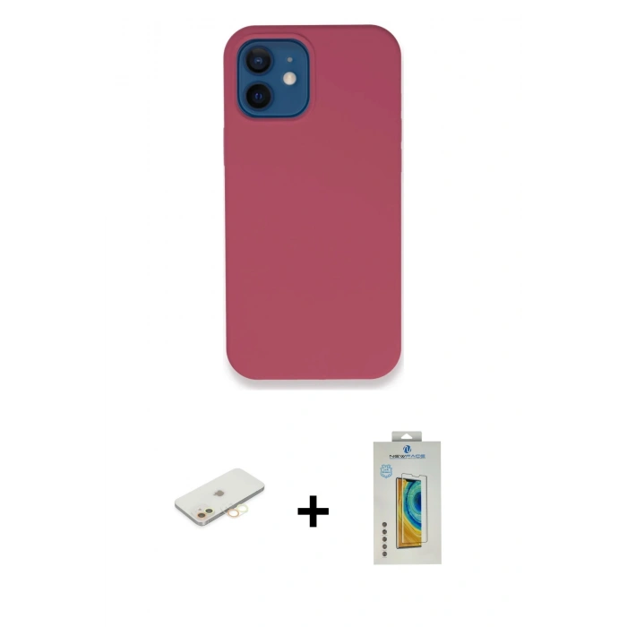 MARSİLYAN™- iPhone 12 Kılıf Zirve Modern Özel Seri - Siyah Polymer Nano Ekran Koruyucu + Renkli Kamera Lens Koruma Cam - SI