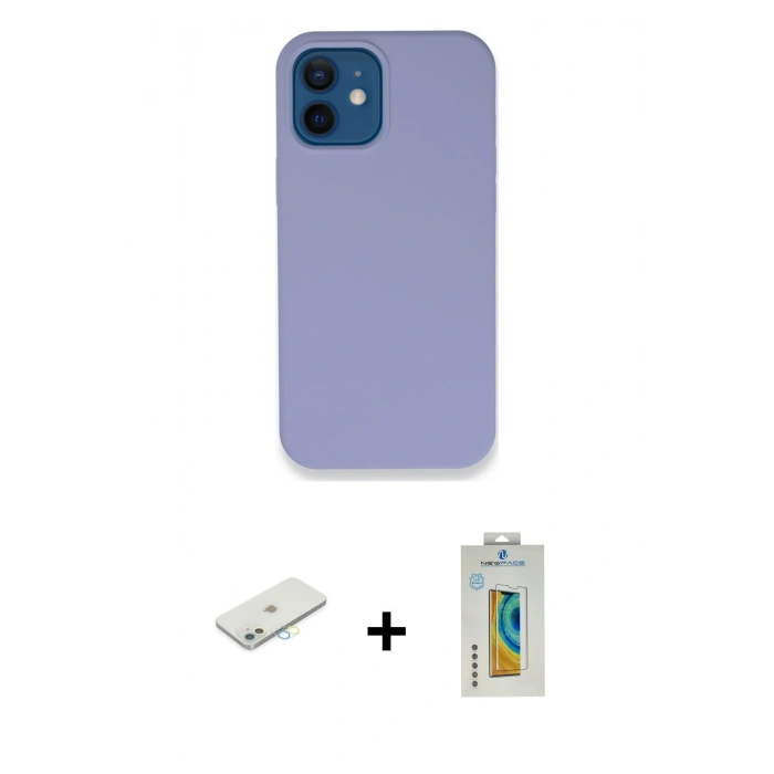 MARSİLYAN™- iPhone 12 Kılıf Zirve Modern Özel Seri - Siyah Polymer Nano Ekran Koruyucu + Renkli Kamera Lens Koruma Cam - SI