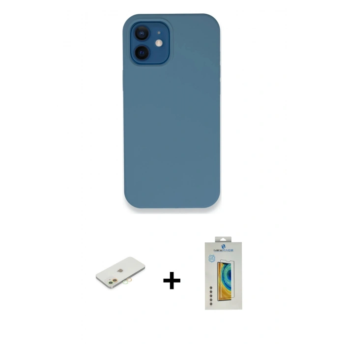 MARSİLYAN™- iPhone 12 Kılıf Zirve Modern Özel Seri - Siyah Polymer Nano Ekran Koruyucu + Renkli Kamera Lens Koruma Cam - TU