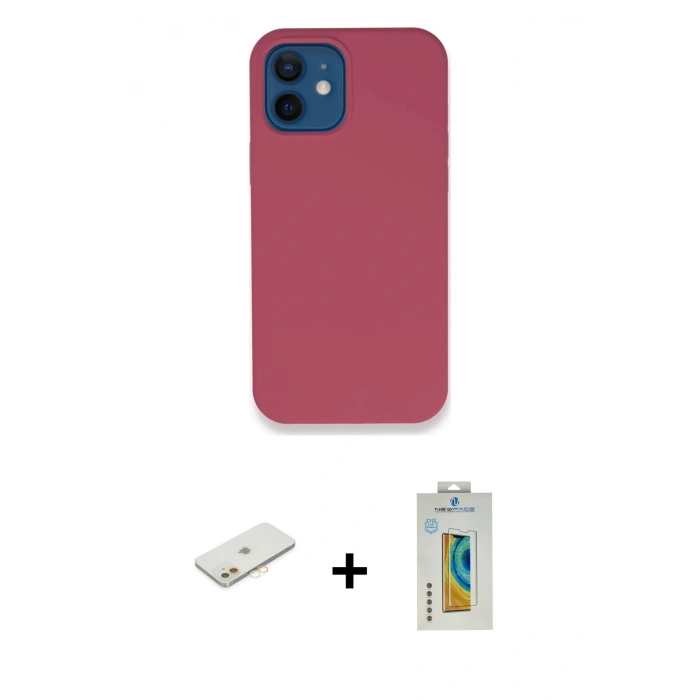 MARSİLYAN™- iPhone 12 Kılıf Zirve Modern Özel Seri - Siyah Polymer Nano Ekran Koruyucu + Renkli Kamera Lens Koruma Cam - TU