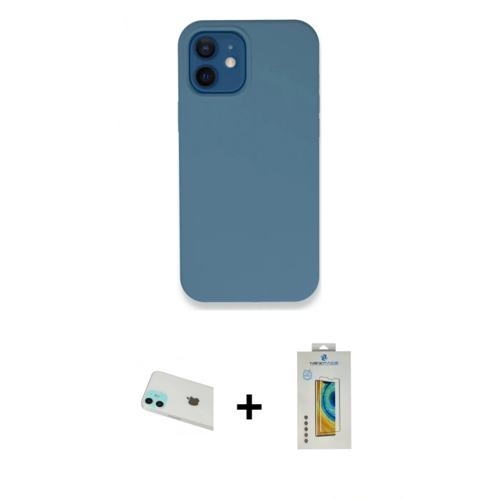MARSİLYAN™- iPhone 12 Kılıf Zirve Modern Özel Seri - Siyah Polymer Nano Ekran Koruyucu + Rainbow Kamera Lens Koruma Cam - YL