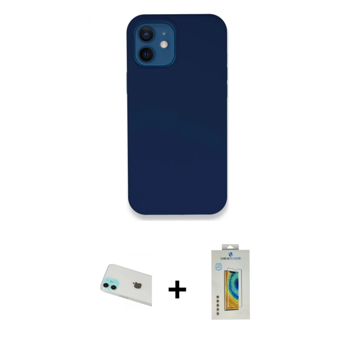 MARSİLYAN™- iPhone 12 Kılıf Zirve Modern Özel Seri - Siyah Polymer Nano Ekran Koruyucu + Rainbow Kamera Lens Koruma Cam - YL