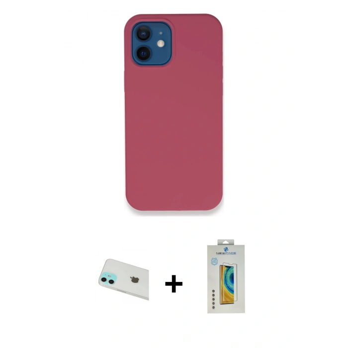 MARSİLYAN™- iPhone 12 Kılıf Zirve Modern Özel Seri - Siyah Polymer Nano Ekran Koruyucu + Rainbow Kamera Lens Koruma Cam - YL