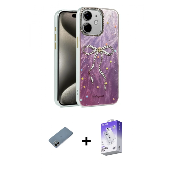 MARSİLYAN™- iPhone 12 Kılıf Zirve Modern Prime - Siyah Bilvis 5in1 3D Magic Cam Ekran Koruyucu + Shine Kamera Lens Koruma Cam - GI
