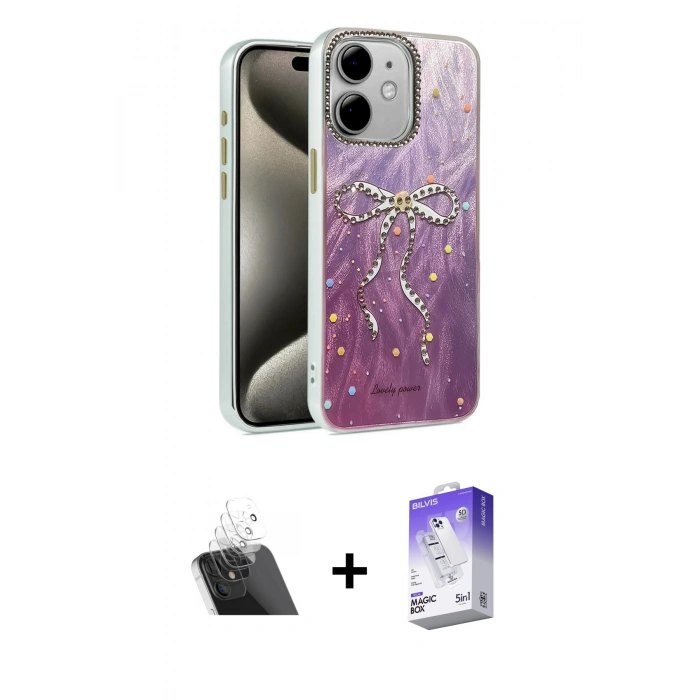 MARSİLYAN™- iPhone 12 Kılıf Zirve Modern Prime - Siyah Bilvis 5in1 3D Magic Cam Ekran Koruyucu + Kamera Lens Koruma Cam - SF