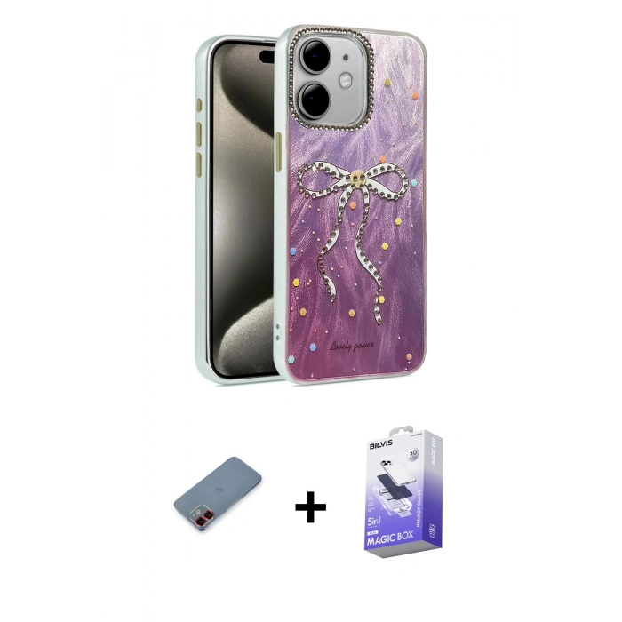 MARSİLYAN™- iPhone 12 Kılıf Zirve Modern Prime - Siyah Bilvis 5in1 5D Magic Hayalet Cam Ekran Koruyucu + Metal Kamera Lens Koruma Cam - KI