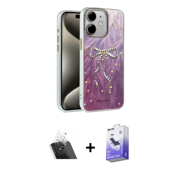 MARSİLYAN™- iPhone 12 Kılıf Zirve Modern Prime - Siyah Bilvis 5in1 5D Magic Hayalet Cam Ekran Koruyucu + Kamera Lens Koruma Cam - SF