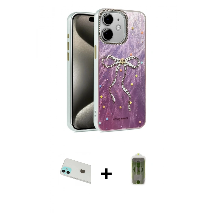 MARSİLYAN™- iPhone 12 Kılıf Zirve Modern Prime - Siyah Joko Magic 5D Hayalet Cam + Yeşil Rainbow Kamera Lens Koruma Cam
