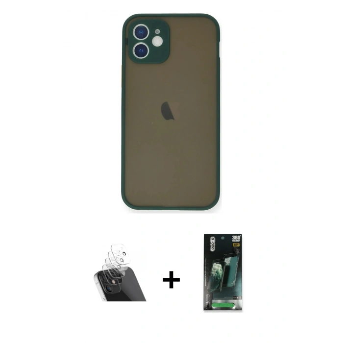 MARSİLYAN™- iPhone 12 Mini Kılıf Ahenk Çizgi Serisi - Şeffaf 360 Full Body Arka Koruyucu + Kamera Lens Koruma Cam - SF