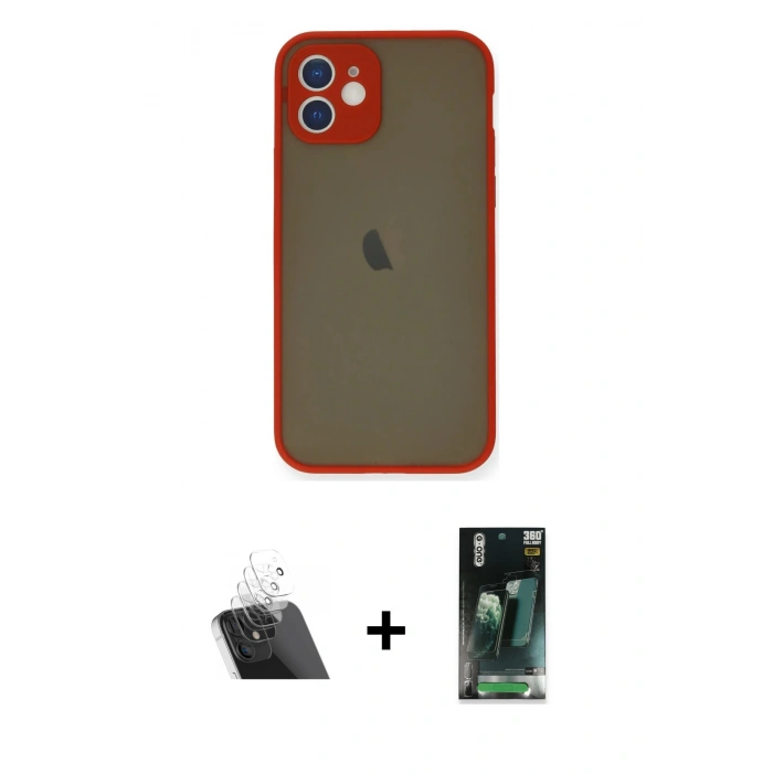MARSİLYAN™- iPhone 12 Mini Kılıf Ahenk Çizgi Serisi - Şeffaf 360 Full Body Arka Koruyucu + Kamera Lens Koruma Cam - SF