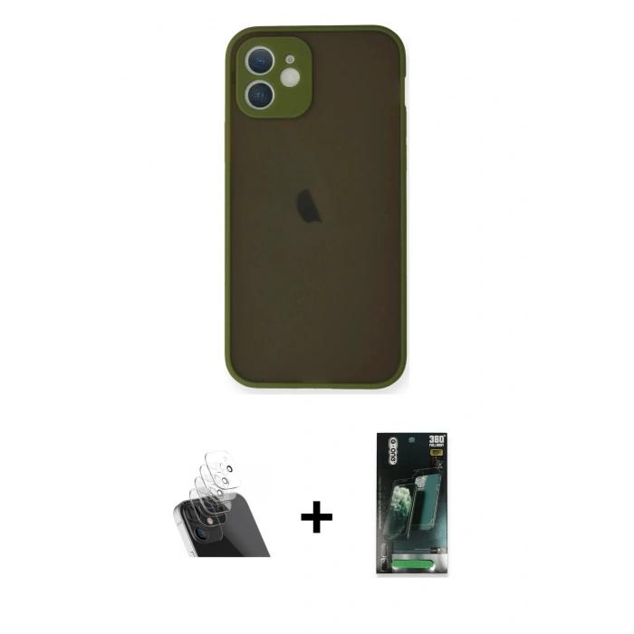 MARSİLYAN™- iPhone 12 Mini Kılıf Ahenk Çizgi Serisi - Şeffaf 360 Full Body Arka Koruyucu + Kamera Lens Koruma Cam - SF