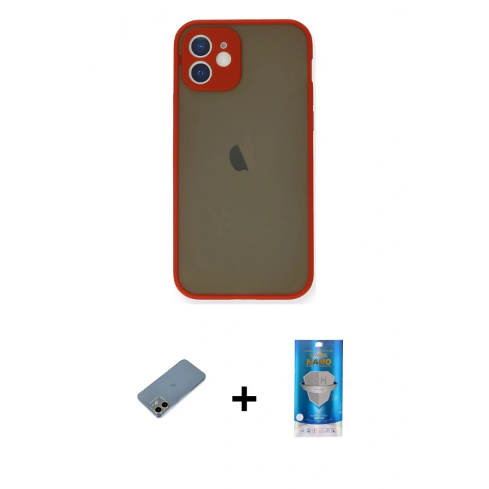 MARSİLYAN™- iPhone 12 Mini Kılıf Ahenk Çizgi Serisi - Şeffaf Royal Nano Ekran Koruyucu + Shine Kamera Lens Koruma Cam - GD