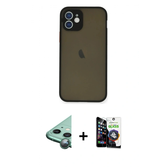 MARSİLYAN™- iPhone 12 Mini Kılıf Ahenk Çizgi Serisi - Şeffaf Temperli Cam Ekran Koruyucu + Raze Metal Kamera Lens - YL