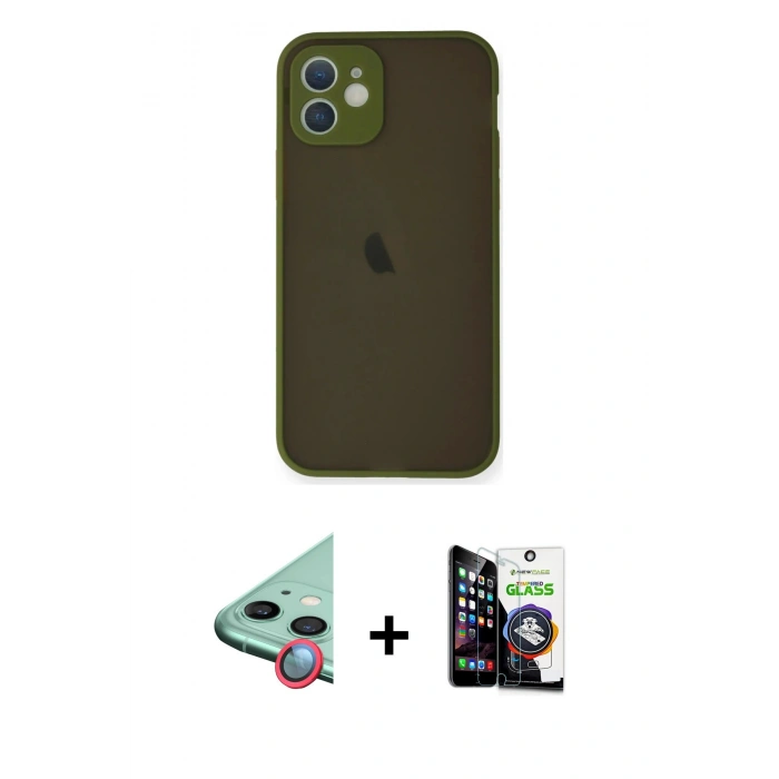 MARSİLYAN™- iPhone 12 Mini Kılıf Ahenk Çizgi Serisi - Şeffaf Temperli Cam Ekran Koruyucu + Raze Metal Kamera Lens - KI