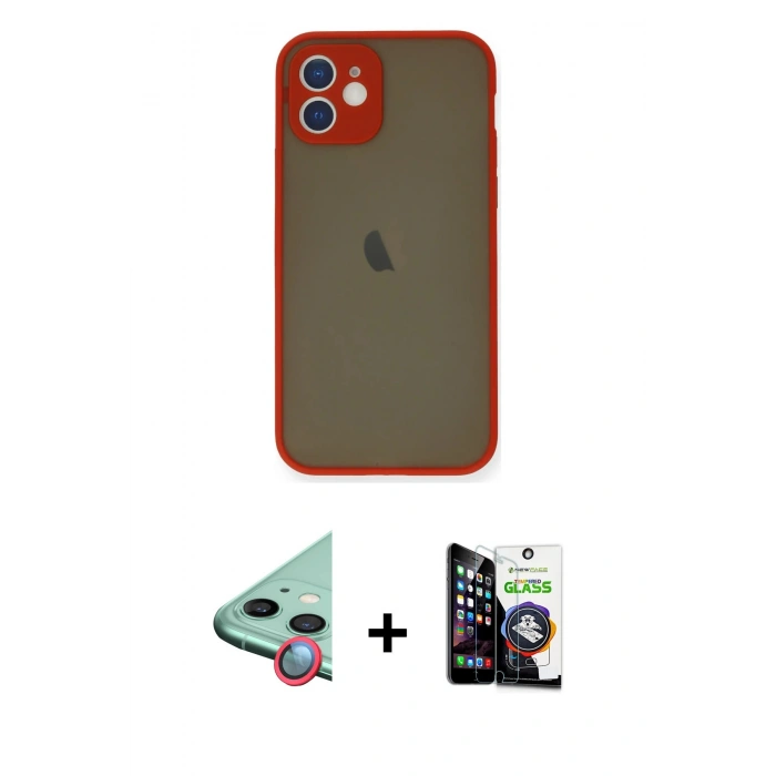 MARSİLYAN™- iPhone 12 Mini Kılıf Ahenk Çizgi Serisi - Şeffaf Temperli Cam Ekran Koruyucu + Raze Metal Kamera Lens - KI