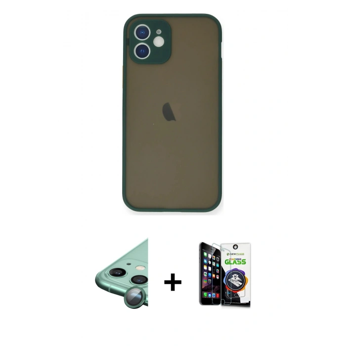 MARSİLYAN™- iPhone 12 Mini Kılıf Ahenk Çizgi Serisi - Şeffaf Temperli Cam Ekran Koruyucu + Raze Metal Kamera Lens - YL