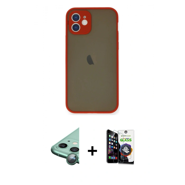 MARSİLYAN™- iPhone 12 Mini Kılıf Ahenk Çizgi Serisi - Şeffaf Temperli Cam Ekran Koruyucu + Raze Metal Kamera Lens - YL