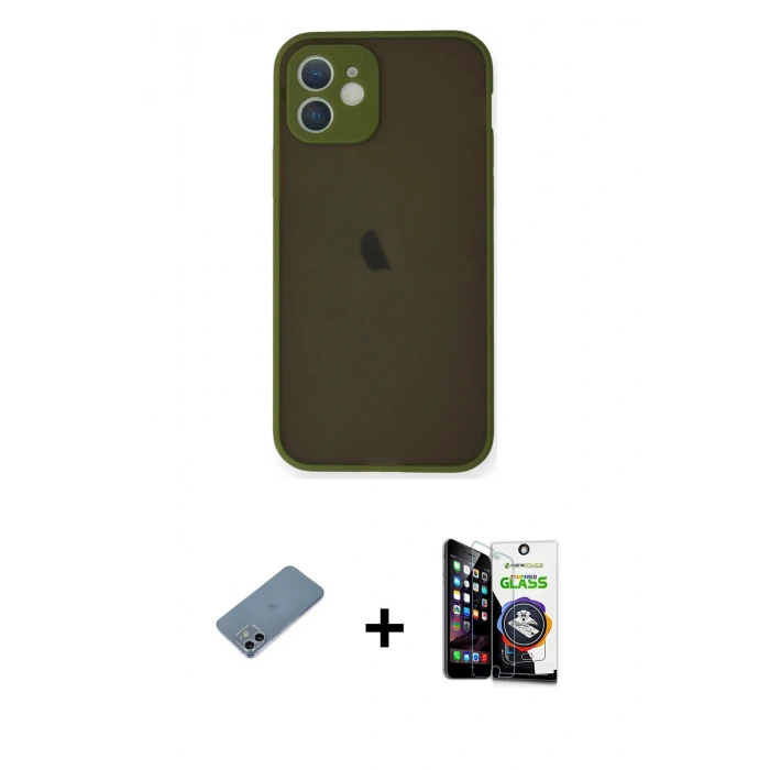 MARSİLYAN™- iPhone 12 Mini Kılıf Ahenk Çizgi Serisi - Şeffaf Temperli Cam Ekran Koruyucu + Shine Kamera Lens Koruma Cam - SABE