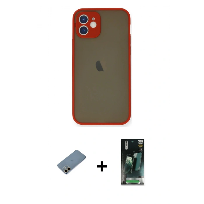MARSİLYAN™- iPhone 12 Mini Kılıf Ahenk Çizgi Serisi - Siyah 360 Mat Full Body Arka Koruyucu + Shine Kamera Lens Koruma Cam - GD