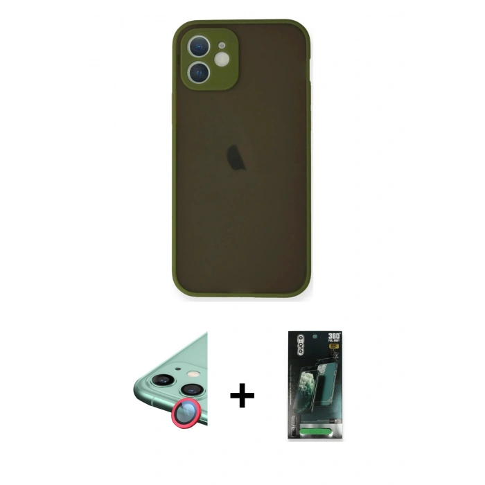 MARSİLYAN™- iPhone 12 Mini Kılıf Ahenk Çizgi Serisi - Siyah 360 Mat Full Body Arka Koruyucu + Raze Metal Kamera Lens - KI