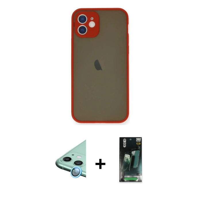 MARSİLYAN™- iPhone 12 Mini Kılıf Ahenk Çizgi Serisi - Siyah 360 Mat Full Body Arka Koruyucu + Raze Metal Kamera Lens - MI