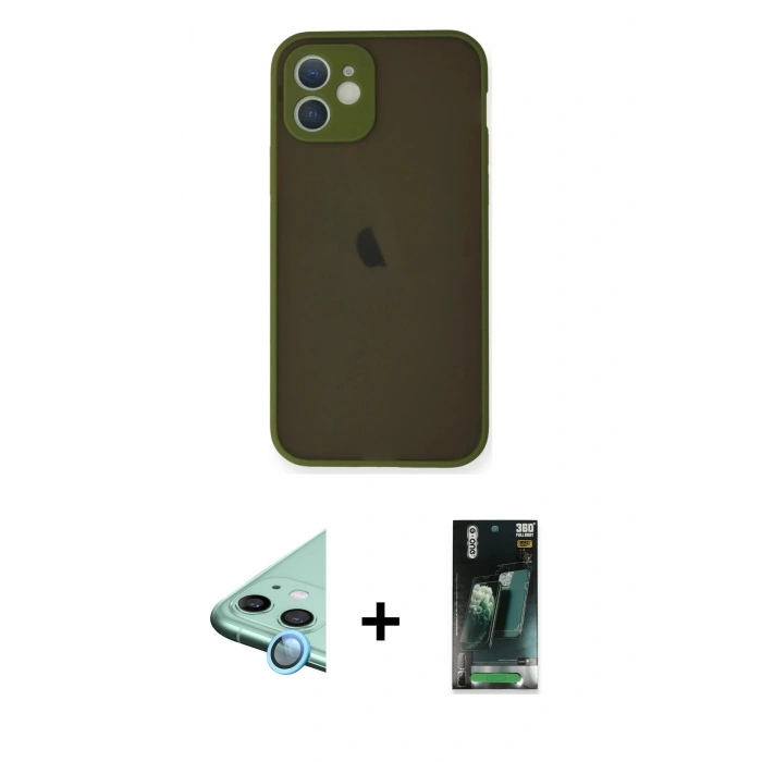 MARSİLYAN™- iPhone 12 Mini Kılıf Ahenk Çizgi Serisi - Siyah 360 Mat Full Body Arka Koruyucu + Raze Metal Kamera Lens - MI