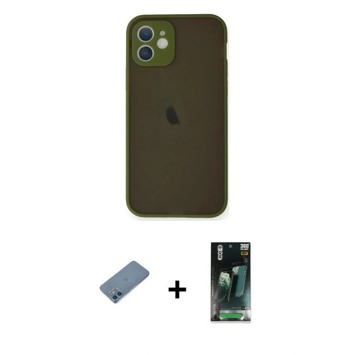 MARSİLYAN™- iPhone 12 Mini Kılıf Ahenk Çizgi Serisi - Siyah 360 Mat Full Body Arka Koruyucu + Shine Kamera Lens Koruma Cam - MI