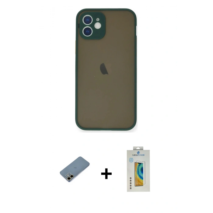 MARSİLYAN™- iPhone 12 Mini Kılıf Ahenk Çizgi Serisi - Siyah Polymer Nano Ekran Koruyucu + Shine Kamera Lens Koruma Cam - GD